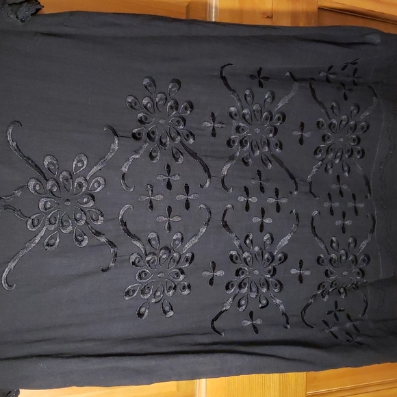 VINTAGE HERITAGE 1981 BLACK BOHO DRESS Linen-like cotton EMBROIDERY DETAIL SZ L - Picture 3 of 9